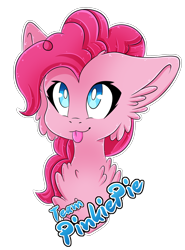 Size: 1024x1383 | Tagged: safe, artist:silveer-moon, pinkie pie, earth pony, pony, g4, bust, cheek fluff, chest fluff, cute, diapinkes, ear fluff, female, simple background, solo, tongue out, transparent background