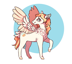 Size: 1149x1028 | Tagged: safe, artist:sharkink, oc, oc:apricot drift, pegasus, pony, apricot, butt wings, freckles, neck fluff, wings