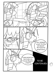 Size: 2904x4000 | Tagged: safe, artist:jamestoneda, oc, oc:wonder weather, alicorn, pegasus, pony, comic:securing a sentinel, abandoned, alicorn oc, armor, carousel boutique, comic, commissioner:bigonionbean, dialogue, fusion, fusion:compass star, fusion:evening star, fusion:party favor, fusion:thunderlane, horn, male, passed out, ponyville, random, royal guard, royal guard armor, shocked, sketch, sketch dump, sleeping, snoring, stallion, to be continued, writer:bigonionbean, yelling