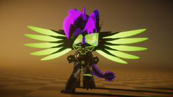 Size: 3840x2160 | Tagged: safe, artist:phoenixtm, oc, oc:phoenix stardash, cyborg, 3d, cyborg dracony, determined, high res, looking at something, spread wings, unity (game engine), wings