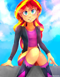 Size: 1000x1280 | Tagged: safe, artist:lostdreamm, sunset shimmer, equestria girls, female, looking at you, smiling, solo