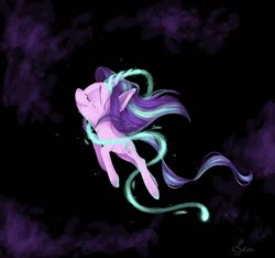 Size: 934x874 | Tagged: safe, artist:sea--crystal, starlight glimmer, pony, unicorn, g4, crying, eyes closed, female, flying, glowing horn, horn, magic, solo