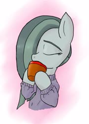 Size: 2583x3593 | Tagged: safe, artist:a.s.e, marble pie, pony, g4, clothes, female, food, high res, mare, simple background, solo, tea