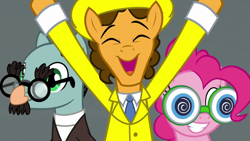 Size: 1920x1080 | Tagged: safe, screencap, cheese sandwich, pinkie pie, sans smirk, g4, the last laugh, singing, trio