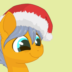 Size: 1080x1080 | Tagged: safe, artist:fatal_error, oc, oc:crushingvictory, pegasus, pony, animated, bags under eyes, christmas, delet this, ear fluff, eye twitch, gif, glock, glock 17, green background, gun, handgun, hat, holiday, hoof hold, pistol, santa hat, simple background, smiling, solo, weapon