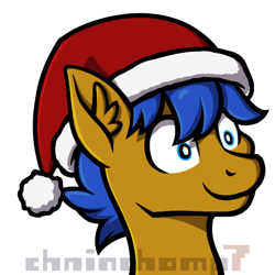 Size: 512x512 | Tagged: safe, artist:chainchomp7, oc, oc:crushingvictory, christmas, ear fluff, hat, holiday, santa hat, simple background, smiling, watermark, wide eyes