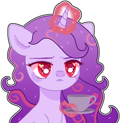 Size: 2960x3048 | Tagged: safe, artist:kurosawakuro, oc, oc only, oc:affinity heart, pony, unicorn, base used, bust, colored pupils, cup, heart eyes, high res, magic, portrait, simple background, solo, teacup, transparent background, wingding eyes