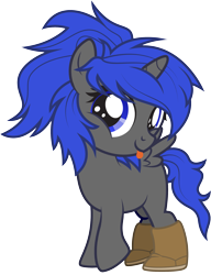 Size: 1791x2328 | Tagged: safe, artist:lightning stripe, derpibooru exclusive, oc, oc:dream vezpyre, oc:dream², alicorn, pony, g4, :p, blank flank, blue eyes, blue mane, boots, commission, cute, female, filly, foal, gray coat, horn, messy mane, ocbetes, race swap, shoes, show accurate, simple background, tongue out, transparent background, uggs, vector, wings