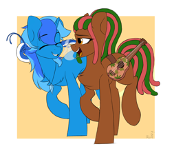 Size: 2250x2000 | Tagged: safe, artist:rinteen, oc, oc only, earth pony, pony, chest fluff, high res, musical instrument, smiling, smoking
