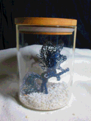 Size: 1000x1333 | Tagged: safe, artist:malte279, princess luna, g4, animated, craft, female, gif, irl, jar, mare in the moon, moon, moonscape, photo, pyrography, traditional art, wire sculpture