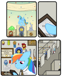 Size: 700x868 | Tagged: safe, artist:anonymous, derpy hooves, rainbow dash, pony, g4, 4chan, award, comic, cubicle, drawthread, meme, picture, podium, ponified, ponified animal photo, ponified meme, sad, slime