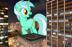 Size: 2300x1530 | Tagged: safe, artist:moongazeponies, artist:thegiantponyfan, lyra heartstrings, pony, unicorn, g4, building, california, city, female, giant pony, giantess, highrise ponies, irl, macro, mare, photo, ponies in real life, san diego, solo