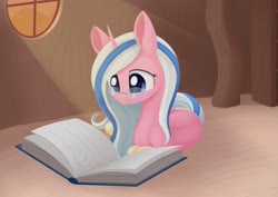Size: 2224x1572 | Tagged: safe, alternate version, artist:dusthiel, oc, oc only, pony, unicorn, afternoon, book, female, glasses, mare, prone, reading, solo