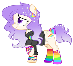 Size: 2488x2272 | Tagged: safe, artist:aestheticallylithi, artist:mint-light, oc, oc only, oc:maxie (ice1517), earth pony, pony, base used, bow, bracelet, choker, clothes, ear piercing, earring, female, freckles, gay pride, hairclip, high res, hoodie, jewelry, lesbian pride flag, mare, piercing, pride, pride flag, pride socks, rainbow socks, raised hoof, simple background, socks, solo, striped socks, tail bow, transparent background, watermark, wristband