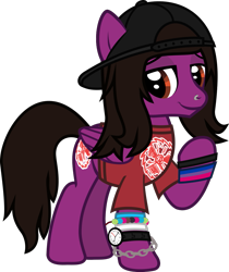Size: 763x907 | Tagged: safe, artist:lightningbolt, derpibooru exclusive, pegasus, pony, g4, .svg available, backwards ballcap, baseball cap, bracelet, cap, chains, clothes, equestria girls ponified, folded wings, hat, jewelry, lidded eyes, looking at you, male, nose piercing, pierce the veil, piercing, ponified, raised hoof, shirt, show accurate, simple background, solo, stallion, svg, t-shirt, transparent background, vector, vic fuentes, watch, wings, wristband