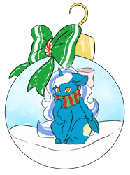Size: 674x908 | Tagged: safe, artist:mitsuyotsukaze, oc, oc only, oc:fleurbelle, alicorn, pony, adorabelle, adorable face, alicorn oc, bauble, bow, clothes, cute, female, hair bow, horn, mare, ornament, ribbon, scarf, simple background, snow, solo, transparent background, yellow eyes