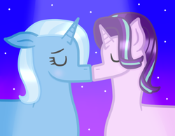 Size: 900x700 | Tagged: safe, artist:lightningbolt39, starlight glimmer, trixie, pony, unicorn, g4, female, kissing, lesbian, mare, ship:startrix, shipping