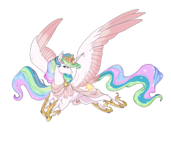 Size: 3300x2700 | Tagged: safe, artist:t3ssrina, princess celestia, alicorn, pony, g4, clothes, crown, ear fluff, female, high res, hoof shoes, horn, horn jewelry, horn ring, jewelry, leg fluff, mare, profile, prone, regal, regalia, simple background, solo, spread wings, sun, transparent background, two toned wings, wings