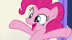 Size: 1920x1080 | Tagged: safe, screencap, pinkie pie, earth pony, pony, g4, the last laugh, cute, diapinkes, female, mare, open mouth, solo, underhoof
