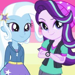 Size: 500x500 | Tagged: safe, starlight glimmer, trixie, equestria girls, g4, female, lesbian, ship:startrix, shipping, vector