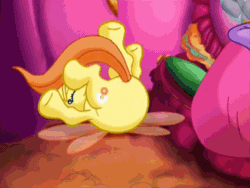 Size: 576x432 | Tagged: safe, screencap, zipzee, breezie, g3, the princess promenade, animated, bed, belly, female, gif, we don't normally wear clothes, yawn