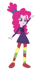 Size: 403x681 | Tagged: safe, artist:selenaede, artist:user15432, pinkie pie, human, equestria girls, g4, barely eqg related, base used, clothes, crossover, dress, eqg promo pose set, hair bun, namesake, pink hair, pinky dinky doo, pinky dinky doo (character), purple dress, red shoes, shoes, simple background, smiling, solo, transparent background