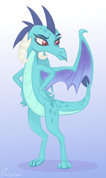 Size: 3600x6024 | Tagged: safe, artist:fladdrarblyg, princess ember, dragon, g4, absurd resolution, dragoness, female, hand on hip, signature, simple background, solo