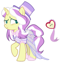 Size: 1765x1836 | Tagged: safe, artist:tersisa, oc, oc only, pony, bowtie, clothes, female, hat, mare, offspring, parent:flim, parent:lily lace, see-through, see-through skirt, simple background, skirt, solo, top hat, transparent background