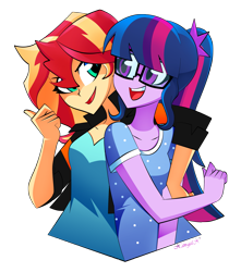 Size: 2635x2976 | Tagged: safe, artist:xan-gelx, sci-twi, sunset shimmer, twilight sparkle, equestria girls, g4, clothes, digital art, duo, female, glasses, high res, simple background, smiling, transparent background