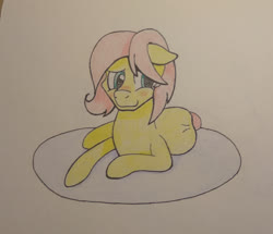 Size: 1280x1103 | Tagged: safe, artist:augjodo, fluttershy, pony, g4, adorascotch, blushing, butterscotch, cute, looking away, male, on side, rule 63, rule63betes, stallion, traditional art