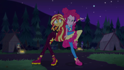 Size: 1920x1080 | Tagged: safe, screencap, pinkie pie, sunset shimmer, equestria girls, equestria girls specials, g4, my little pony equestria girls: better together, my little pony equestria girls: sunset's backstage pass, duo, duo female, female, geode of sugar bombs, magical geodes, shoes, sneakers
