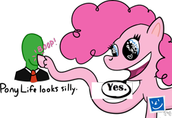 Size: 4032x2753 | Tagged: safe, artist:poniidesu, pinkie pie, oc, oc:anon, earth pony, pony, g4.5, my little pony: pony life, :^), boop, clothes, green skin, heart eyes, loss (meme), meme, noodle arms, nordic gamer, pink fur, pink mane, pony life drama, shitposting, simple background, suit, text, transparent background, wingding eyes, yes
