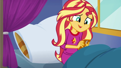 Size: 1920x1080 | Tagged: safe, screencap, sunset shimmer, equestria girls, equestria girls series, g4, sunset's backstage pass!, spoiler:eqg series (season 2), clothes, female, pajamas, solo
