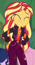 Size: 517x942 | Tagged: safe, screencap, fluttershy, sci-twi, sunset shimmer, twilight sparkle, equestria girls, equestria girls series, g4, sunset's backstage pass!, spoiler:eqg series (season 2), cropped, female, music festival outfit