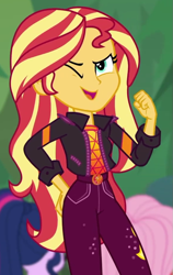 Size: 585x923 | Tagged: safe, screencap, fluttershy, sci-twi, sunset shimmer, twilight sparkle, equestria girls, equestria girls specials, g4, my little pony equestria girls: better together, my little pony equestria girls: sunset's backstage pass, cropped, female, music festival outfit