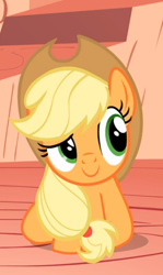 Size: 442x741 | Tagged: safe, screencap, applejack, earth pony, pony, g4, look before you sleep, cropped, cute, female, golden oaks library, jackabetes, mare, prone, smug, solo