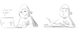 Size: 2229x871 | Tagged: safe, artist:anonymous, human, 4chan, bald, computer, drawthread, laptop computer, monochrome, new guy, pony life drama, solo