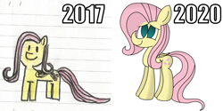 Size: 1450x725 | Tagged: safe, artist:rainbowbacon, fluttershy, pegasus, pony, g4, 2017, 2020, female, lined paper, redraw, solo, traditional art