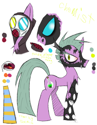 Size: 888x1150 | Tagged: safe, artist:didun850, oc, oc only, oc:chemist, changeling, bust, changeling oc, clothes, gas mask, hood, mask, sharp teeth, simple background, socks, striped socks, teeth, transparent background