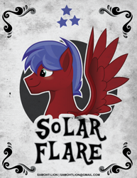 Size: 2550x3300 | Tagged: safe, artist:samoht-lion, oc, oc only, oc:solar flare, pegasus, pony, bust, high res, male, solo, stallion, text