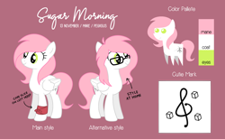 Size: 3500x2160 | Tagged: safe, artist:sugar morning, oc, oc only, oc:sugar morning, pegasus, pony, female, high res, mare, reference sheet, simple background, smiling, solo, standing, text