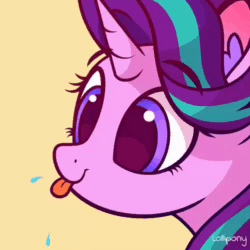 Size: 500x500 | Tagged: safe, alternate version, artist:lollipony, part of a set, starlight glimmer, pony, unicorn, :p, animated, bust, cute, female, gif, glimmerbetes, mare, portrait, raspberry, raspberry noise, silly, simple background, smiling, solo, spittle, tongue out, ych result