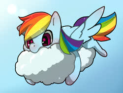 Size: 1600x1200 | Tagged: safe, artist:ayahana, rainbow dash, pegasus, pony, g4, cloud, cute, dashabetes, female, flying, mare, on a cloud, pixiv, prone, sky, solo