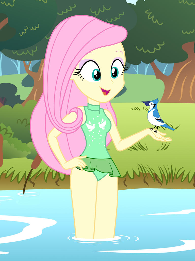 Safe Artist Draymanor Fluttershy Bird Human Equestria