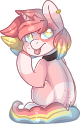 Size: 605x938 | Tagged: source needed, useless source url, safe, artist:mxnxii, oc, oc only, oc:milky (rigbythememe), pony, unicorn, colored pupils, ear piercing, earring, female, jewelry, mare, piercing, simple background, solo, tongue out, transparent background