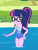 Size: 1536x2048 | Tagged: safe, artist:draymanor57, sci-twi, twilight sparkle, equestria girls, g4, clothes, female, glasses, lake, legs in the water, legs together, one-piece swimsuit, ponytail, solo, swimsuit