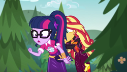 Size: 1920x1080 | Tagged: safe, screencap, sci-twi, sunset shimmer, twilight sparkle, equestria girls, equestria girls series, sunset's backstage pass!, spoiler:eqg series (season 2), female, geode of empathy, geode of telekinesis, glasses, magical geodes, music festival outfit, ponytail