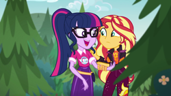 Size: 1920x1080 | Tagged: safe, screencap, sci-twi, sunset shimmer, twilight sparkle, equestria girls, equestria girls specials, g4, my little pony equestria girls: better together, my little pony equestria girls: sunset's backstage pass, female, music festival outfit