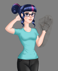 Size: 1648x1997 | Tagged: safe, artist:dinosaurcol, derpibooru exclusive, sci-twi, twilight sparkle, equestria girls, g4, clothes, female, glasses, human coloration, jeans, pants, solo, toy, wip