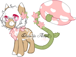 Size: 648x487 | Tagged: safe, artist:ad-opt, oc, oc only, oc:bloom, oc:blossom, monster pony, original species, piranha plant pony, plant pony, augmented tail, colored hooves, eye clipping through hair, flower, flower in hair, neckerchief, plant, signature, simple background, solo, tailmouth, transparent background